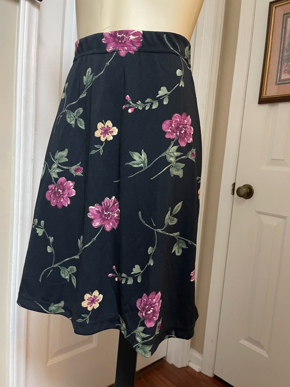 kathy ireland Black Skater Skirt with Pink and Cream Floral Motif - Picture 5 of 7